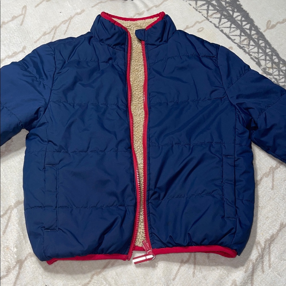 Stylish Kids Puffer Jacket in Navy and Red
